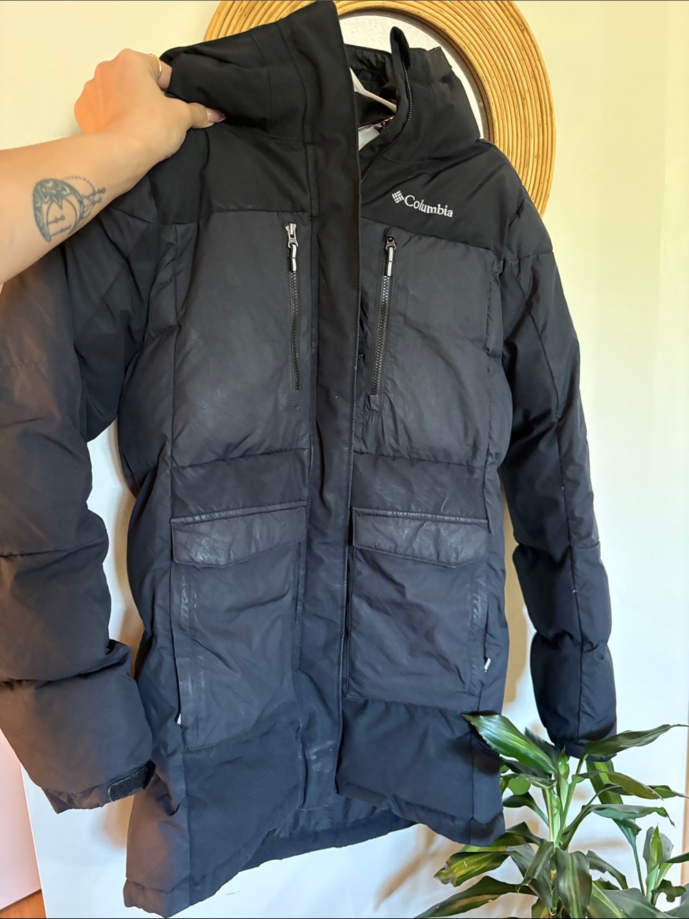 Columbia Black Quilted Puffer Coat with High Collar